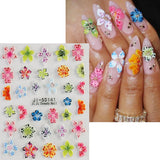 JMEOWIO 3D Nagelsticker Flor Colorida Nail Art Sticker Selbstklebend Nagelaufkleber 5D Stereoskopisch Primavera Verano Floral Dekoration Nageldesign Zubehör 4 Blatt