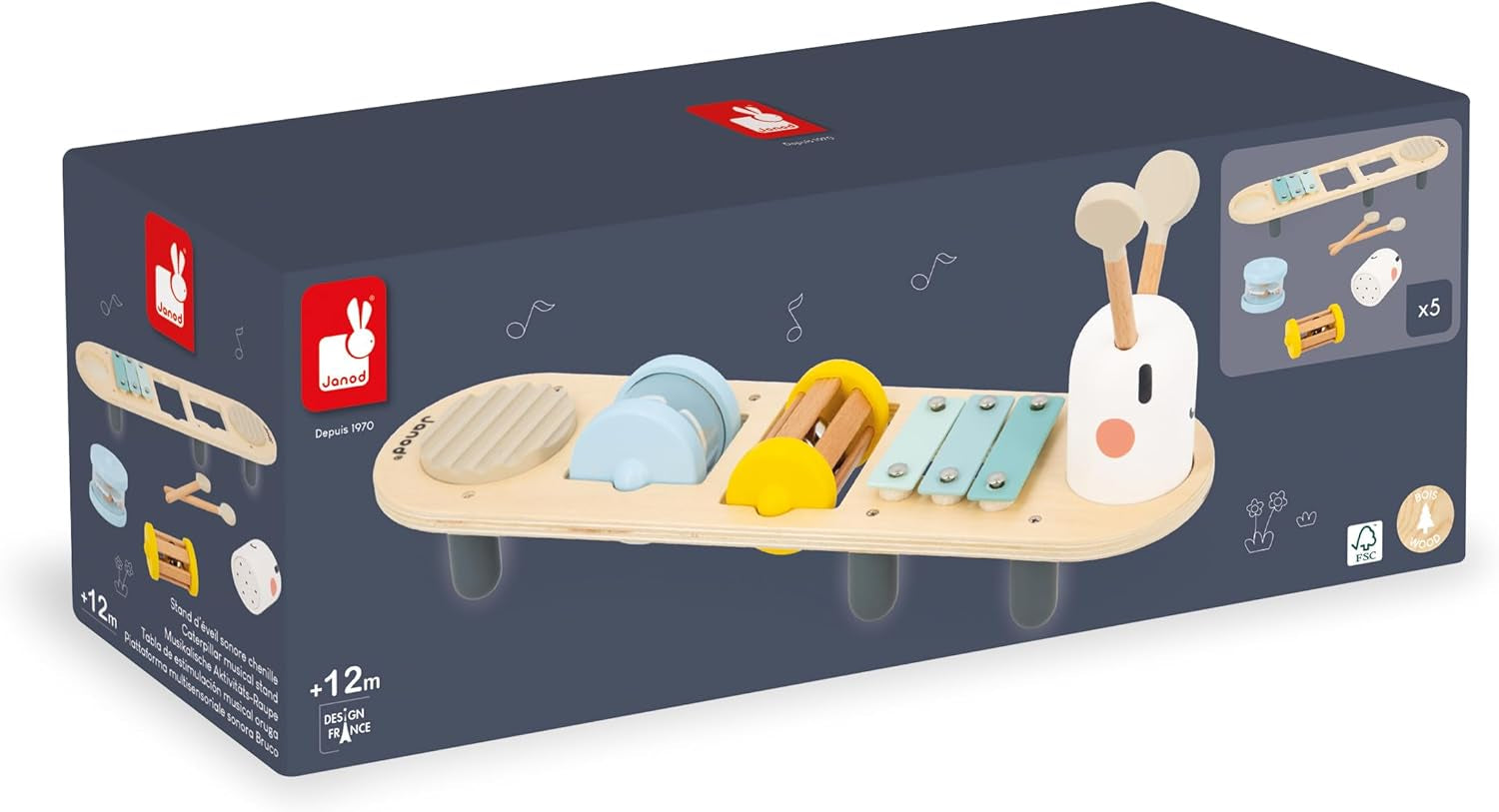 Janod - Pistas musicales Sweet Cocoon - 5 actividades musicales para niños - Educación musical temprana - Juguete de madera FSC - A partir de 12 meses, J04058 Baby Toys Naty Shop