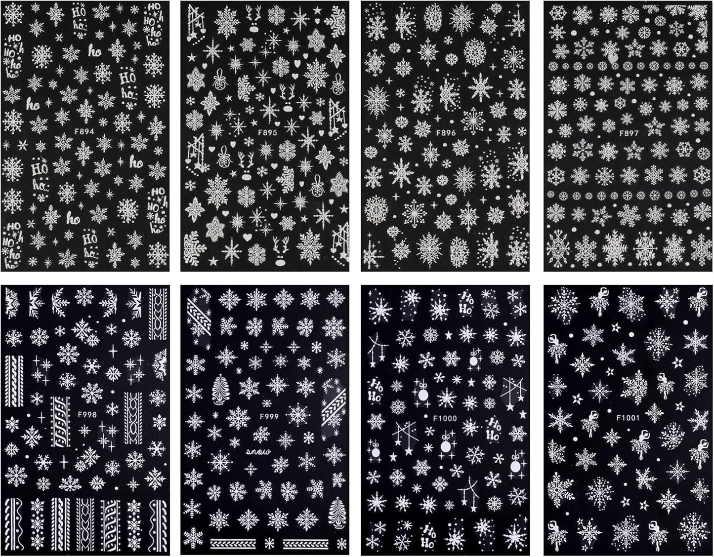 JMEOWIO Nagelsticker Weihnachten Weiß Glitter 8 Blatt Nail Art Sticker Selbstklebend Nagelaufkleber Schneeflocke Decoración navideña Nageldesign Zubehör