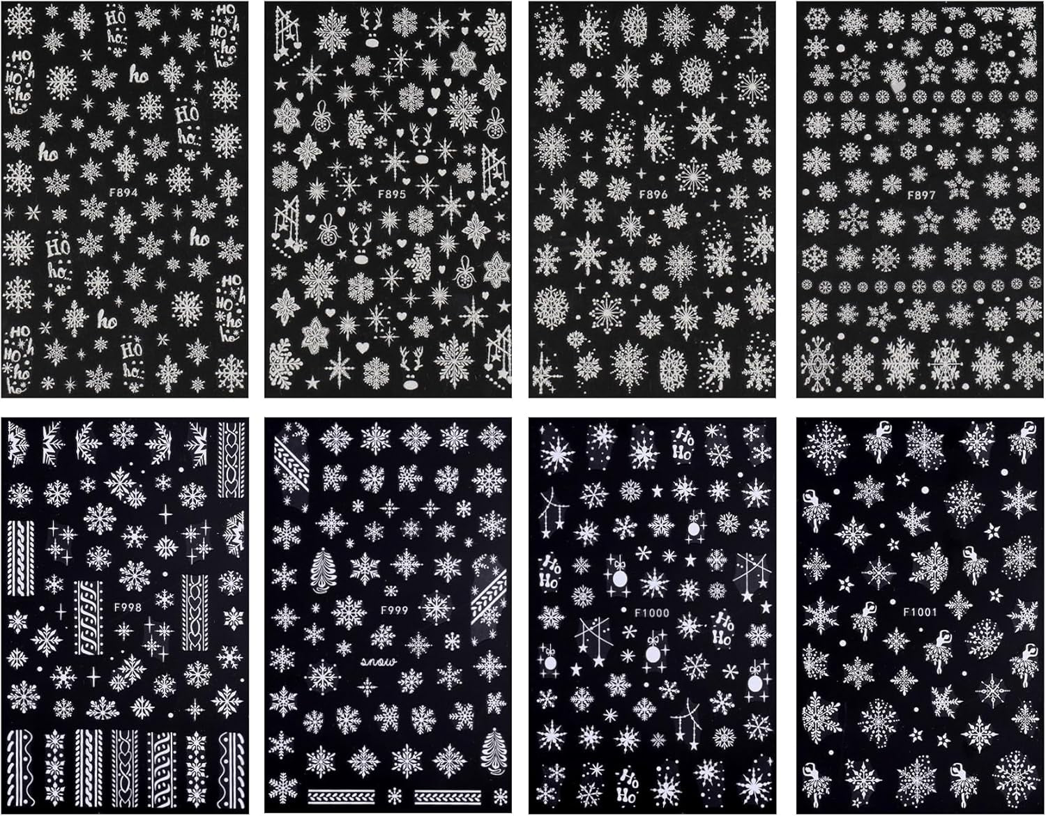 JMEOWIO Nagelsticker Weihnachten Weiß Glitter 8 Blatt Nail Art Sticker Selbstklebend Nagelaufkleber Schneeflocke Decoración navideña Nageldesign Zubehör