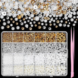 GZMAYUEN 920 Uds. Perlas planas doradas y plateadas para uñas, perlas de uñas color beige medio blanco, perlas pequeñas Halbrunde con parte posterior plana para decoración de uñas DIY