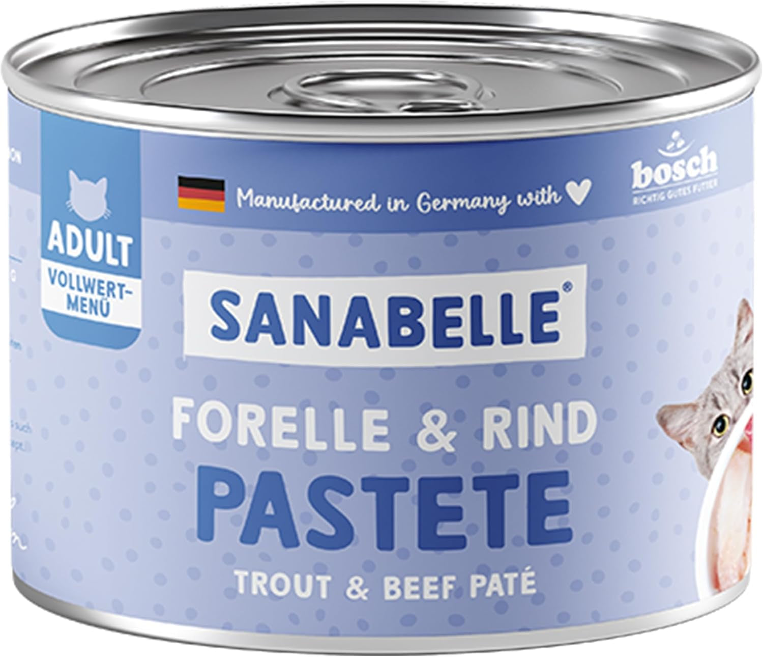 Recompensas de comida húmeda de trucha y carne Sanabelle | 6 x 195 g | 1,17 kilogramos