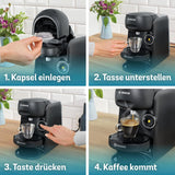 Bosch Tassimo finesse TAS162E Cafetera espresso de cápsulas, 70 bebidas, café más intenso con solo pulsar un botón, apagado automático, sostenible, dosificación perfecta, 1400 W, negro/negro