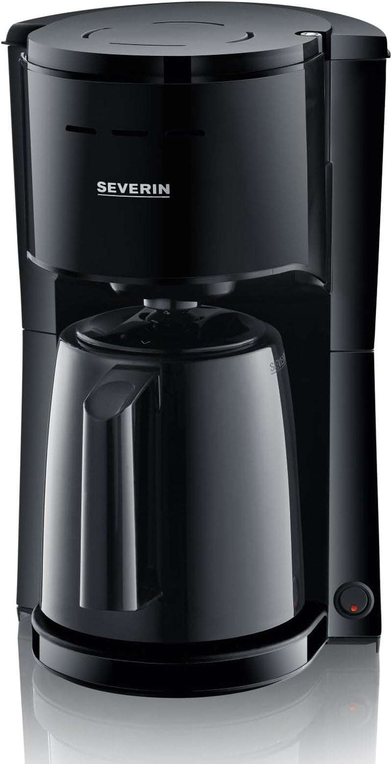SEVERIN Cafetera de filtro con jarra térmica, cafetera de hasta 8 tazas, atractiva cafetera de filtro con jarra aislada, negra, 1 litro, KA 9306