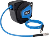 Enrollador de manguera automático Güde 10 m (presión de trabajo 12 bar, rotación de 180°, manguera de aire comprimido extremadamente flexible, resistente al aceite y a la temperatura, rosca de conexión 1/4", soporte de pared)