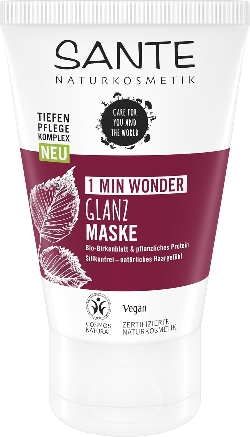SANTE Naturkosmetik Glossy Shine Mask extracto de hoja de abedul orgánico + 3x complejo de proteínas, mascarilla capilar hidratante y sin silicona, cuidado del cabello vegano para más brillo y flexibilidad, 150 ml Mascarilla capilar Naty Shop Vechi