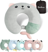 Almohada para el cuello, almohada para el cuello para niños, para avión, automóvil, tren, viaje, almohada de viaje de espuma viscoelástica para adultos, almohada en forma de U con patrón de animales lindo, funda desmontable (Rosa2) Almohadas ortopédicas cervicales Naty Shop Gris