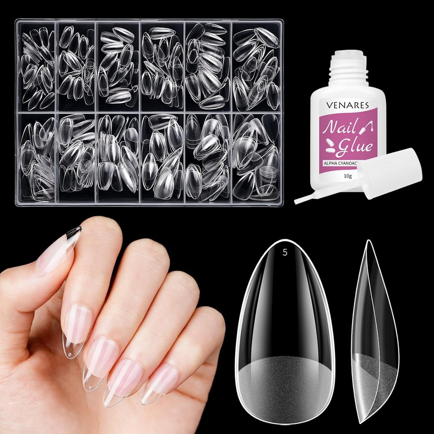 Uñas postizas cortas bailarina 500 Uds pegamento en 12 tamaños uñas artificiales Gel suave corto cobertura completa puntas de uñas para uñas de Gel cortas S