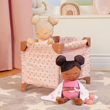 LullaBaby - Baby Puppen Laufstall - Faltbarer Puppen Laufstall en Rosa - Goldener Stern - Druckdesign - 36 cm Baby Puppe Kinderzimmer Zubehör - Vorgetäuschtes Spiel - Spielzeug für Kinder ab 2 Jahren