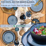 SÄNGER Aruba | Juego de vajilla de gres para 6 personas, 6 platos llanos, 6 platos de desayuno, 6 platos llanos, 6 cuencos para pasta, azul con borde negro | LA COLECCIÓN DE VALOR