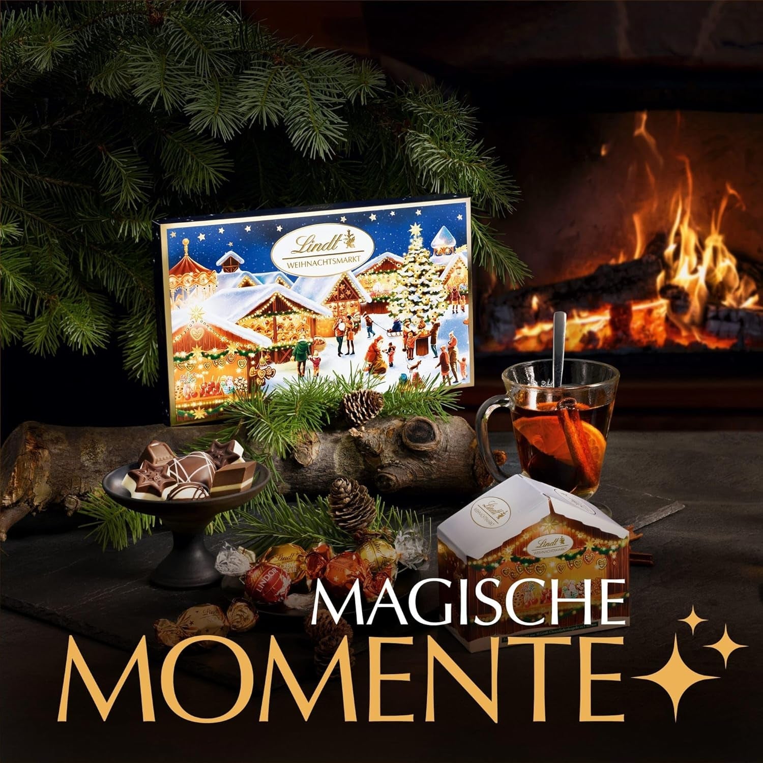 Chocolate Lindt | Caja de bombones navideños | 200g Bombones navideños surtidos cubiertos del más fino chocolate con leche | Regalo de chocolate para Navidad