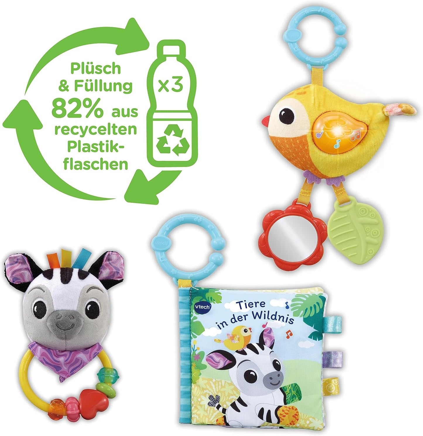 VTech Baby - Set de regalo Amigos de los animales del bebé - Set de juguetes con libro de tela, pájaro cantor y sonajero de cebra - De 0 a 24 meses Juguetes para bebés Naty Shop