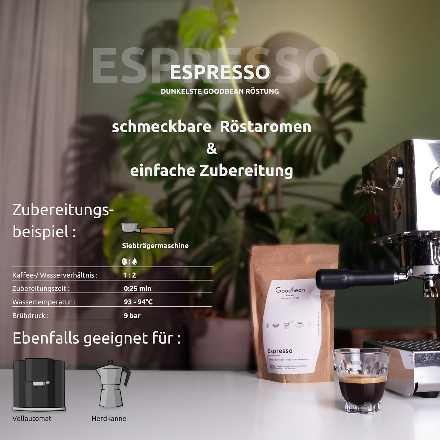 EXPRESO | Café en grano 500g - 100% Arábica | Recién tostado para hacer espresso | Granos de café enteros | Sabor clásico del café
