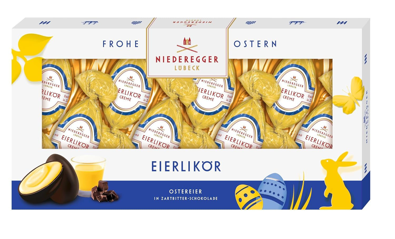 Niederegger | Huevos de chocolate | Licor de huevo | 1 x 100 g | Huevos de Pascua con ponche de huevo cubiertos de chocolate amargo | Huevos de Pascua | regalo de pascua