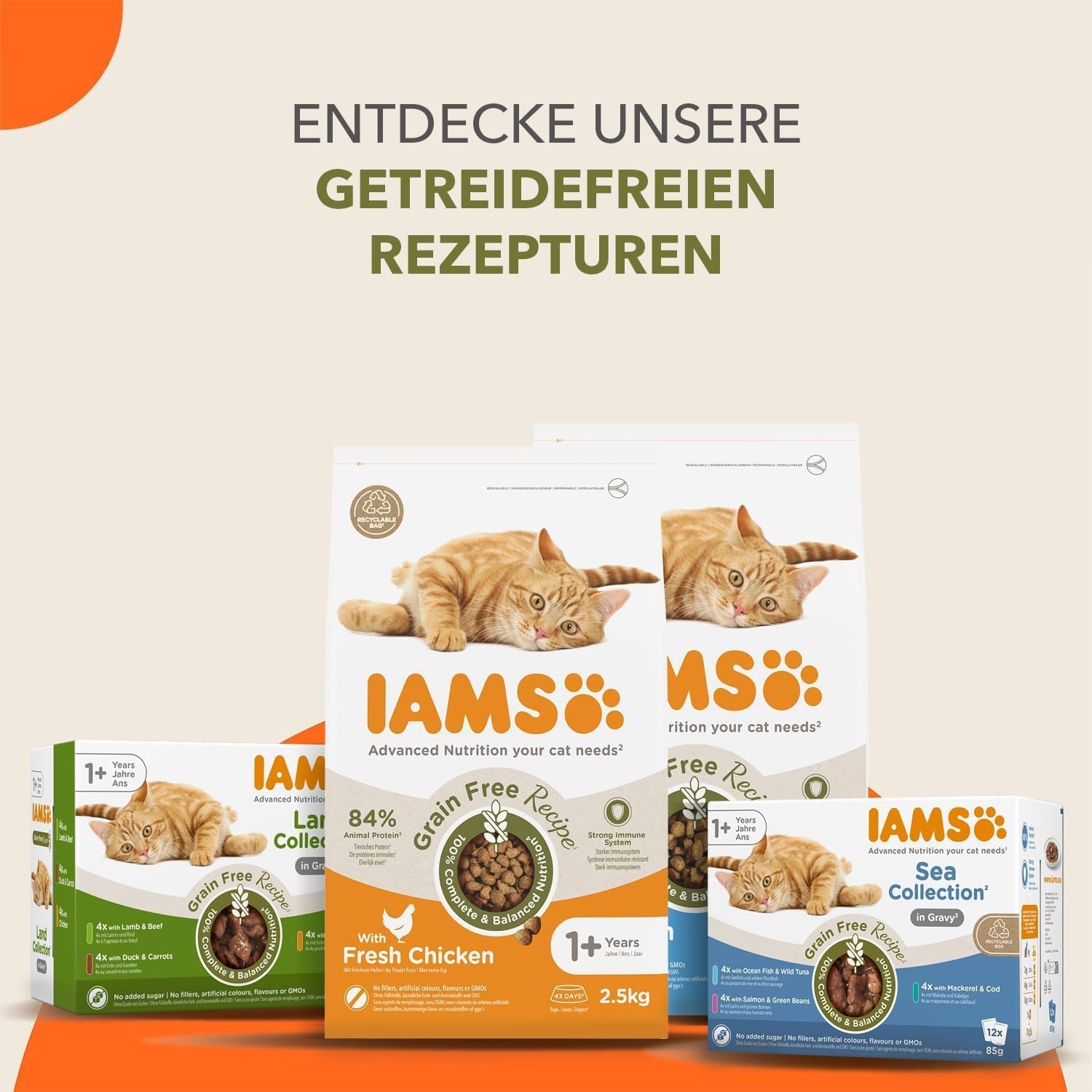 IAMS Delights Sea Collection Comida húmeda para gatos sin cereales - Paquete múltiple con variedad de pescado en salsa, comida húmeda sin cereales para gatos a partir de 1 año, 12 x 85 g