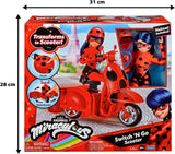 Bandai - Miraculous Ladybug - Patinete Miraculous Switch'n Go + Muñeca articulada Ladybug Lucky Charm de 26 cm - P50668
