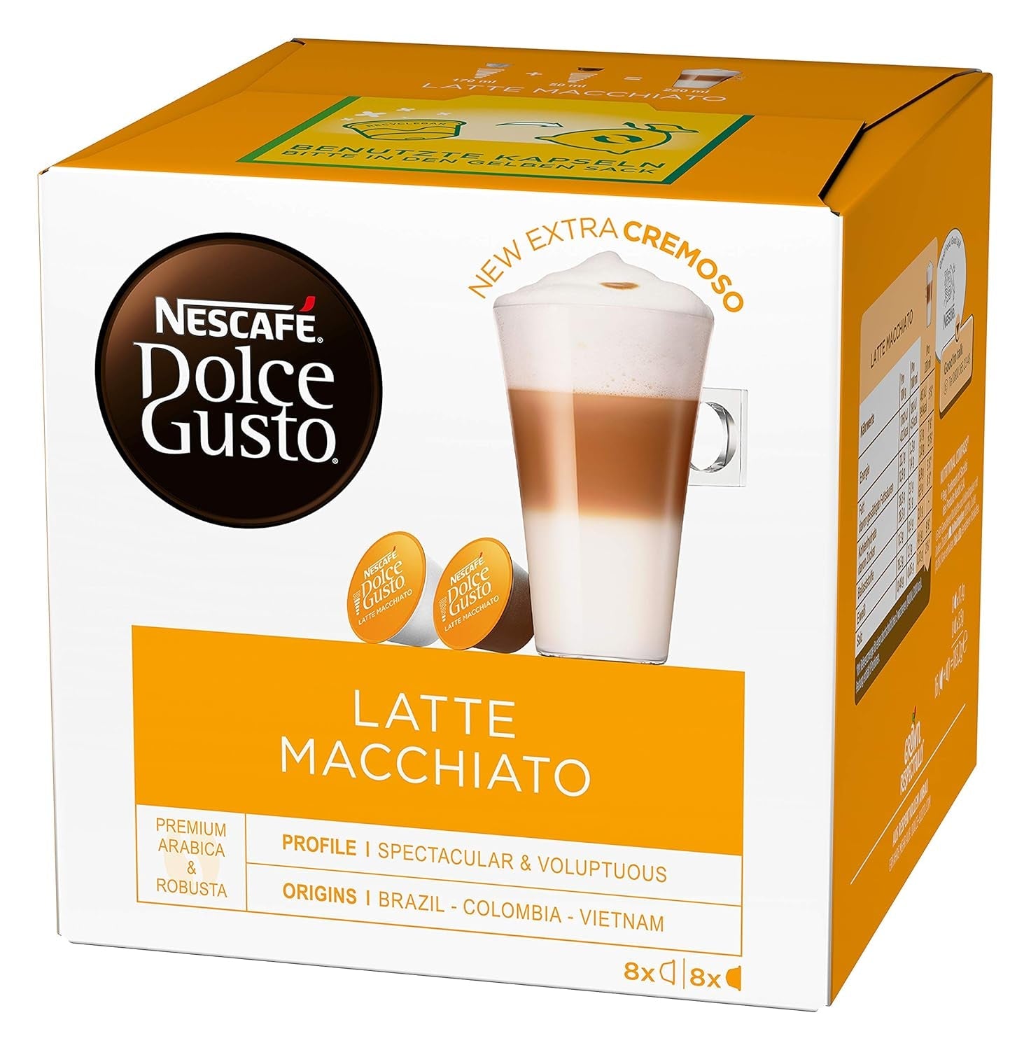 NESCAFÉ Dolce Gusto Latte Macchiato, 48 Kaffeekapseln, Aromatischer Espresso, 3-Schichten - Köstlichkeit aus feinem Milchschaum, Aromaversiegelte Kapseln, Paquete de 9 (3x16 Kapseln)