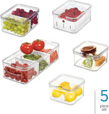 iDesign Cajas de almacenaje para frigorífico, organizador con tapa en juego de 5, cajas de plástico reciclado para organizar consumibles, cajas de almacenaje para alimentos transparentes y blancas Naty Shop