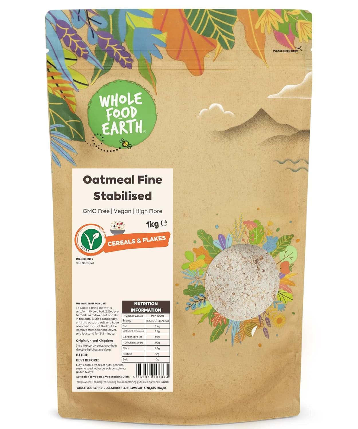 Avena Fina - Sin OGM - Vegana - Sin leche - Sin azúcares añadidos 1kg Naty Shop Cereales