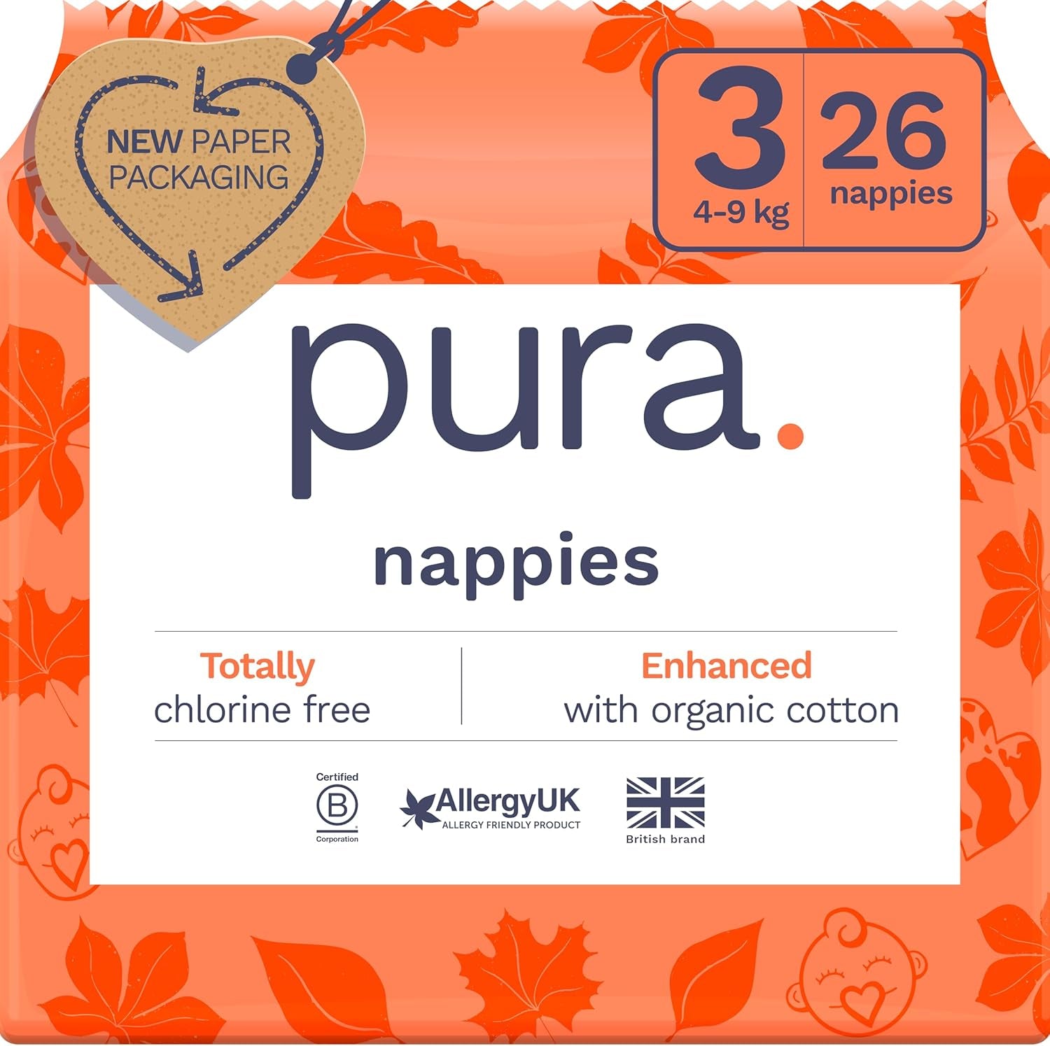 Pañales Eco Baby - Talla 3 (4-9 kg), 1 paquete (26 pañales), Pañales ultra suaves para pieles sensibles, Algodón orgánico, Hasta 12 horas de protección contra fugas, Nueva guía de tallas