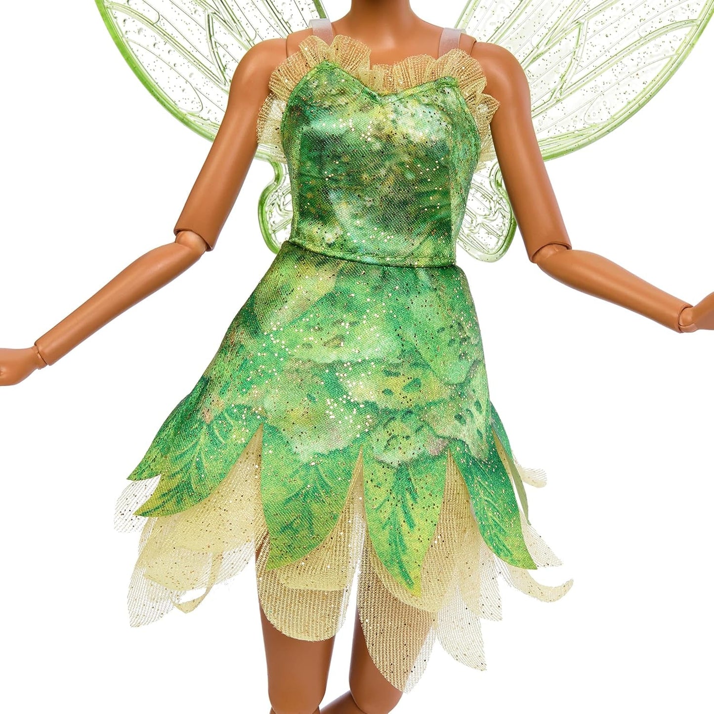 Muñeca Disney Peter Pan y Wendy Tinker Bell con alas móviles y vestido verde, regalo inspirado en la película para que los niños recrean escenas o sus propias aventuras HNY37