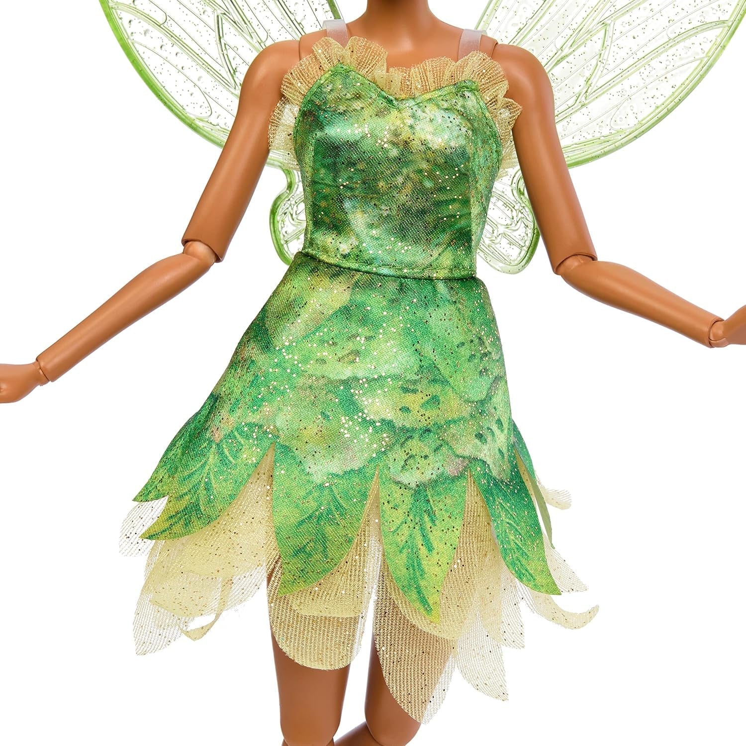 Muñeca Disney Peter Pan y Wendy Tinker Bell con alas móviles y vestido verde, regalo inspirado en la película para que los niños recrean escenas o sus propias aventuras HNY37