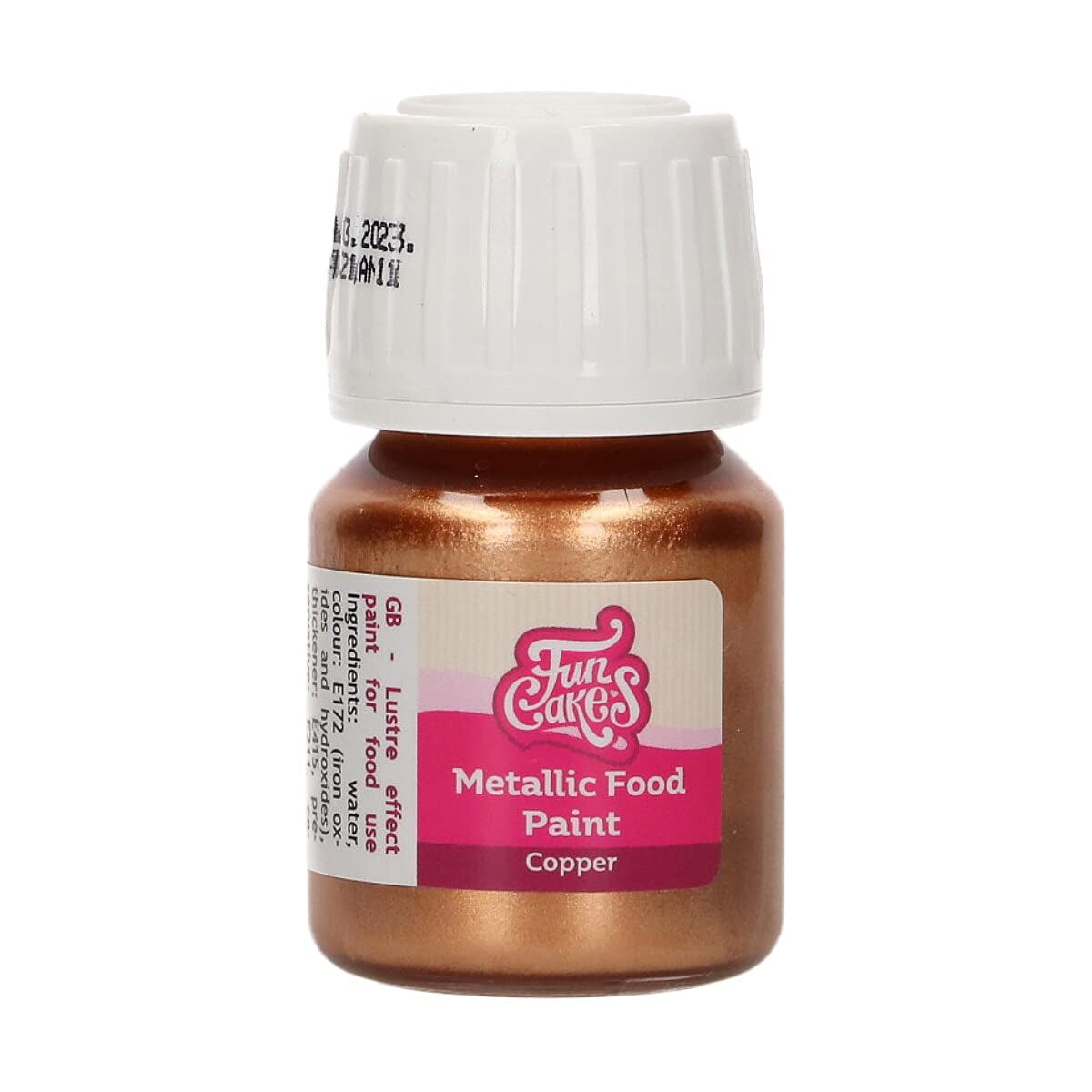 Funcakes Pintura metálica para alimentos, color cobre: ​​crea efectos metálicos en fondant, mazapán, glaseado real y galletas. Colorante alimentario 100% comestible, Halal, apto para vegetarianos y veganos. 30ml.