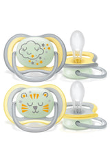 Chupete nocturno Philips AVENT Ultra Air para bebés de más de 18 meses que brilla en la oscuridad, paquete doble Nube/Tigre (modelo SCF376/01)
