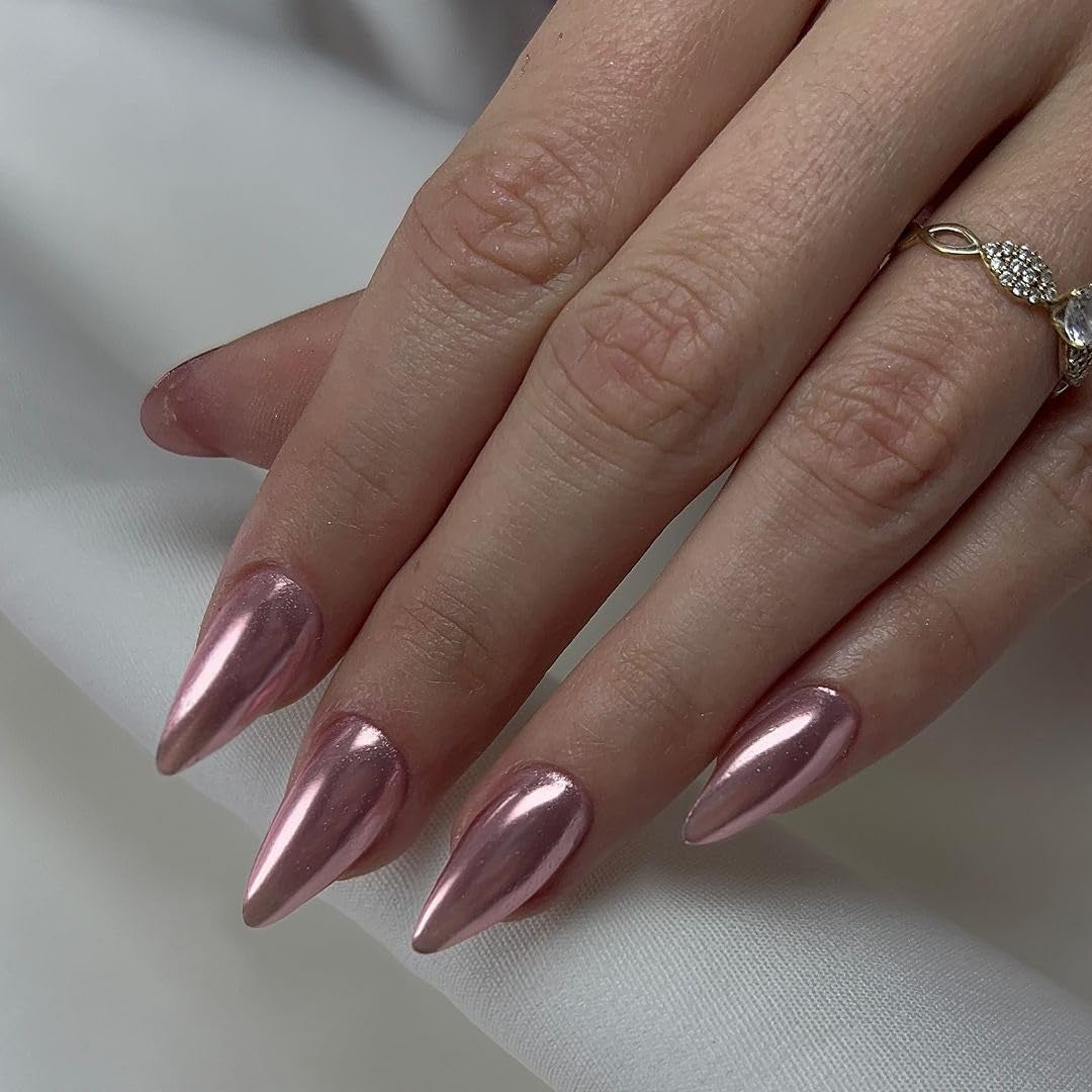 Uñas Cromadas Autoadhesivas - Pegamento Con Brillo Marrón Almendra Mediano En Las Uñas Uñas Postizas Con Brillo Pegamento En Uñas Artificiales Uñas Acrílicas Esmaltadas Para Mujeres 24 Piezas