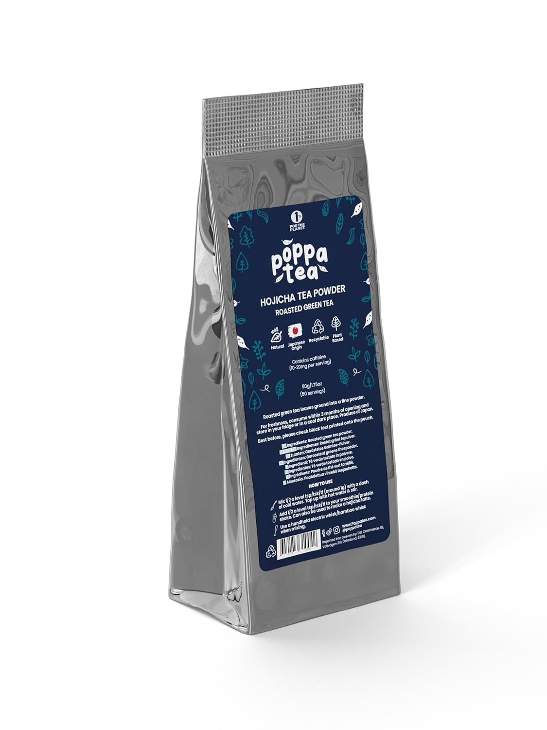 Poppatea Hojicha Tea Powder - Té verde tostado (bolsa de recambio de 50g)
