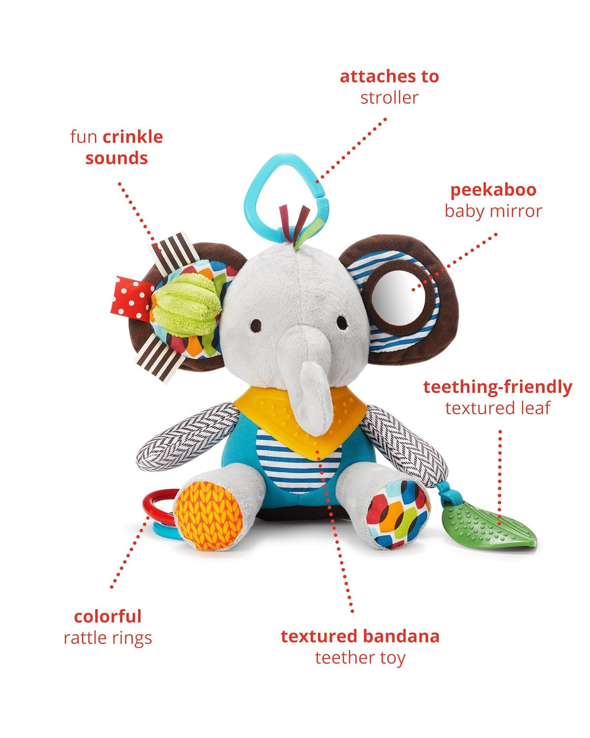 Skip Hop Bandana Buddies Juguete de Actividad, Peluche para Bebés y Niños, Multicolor, Elefante Bebé Juguetes Naty Shop