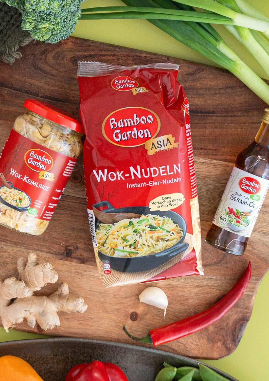 Jardín de Bambú - Fideos Wok | Fideos instantáneos con huevo | Mezclar, no requiere precocción | Para platos asiáticos al wok | 250 gramos en una bolsa