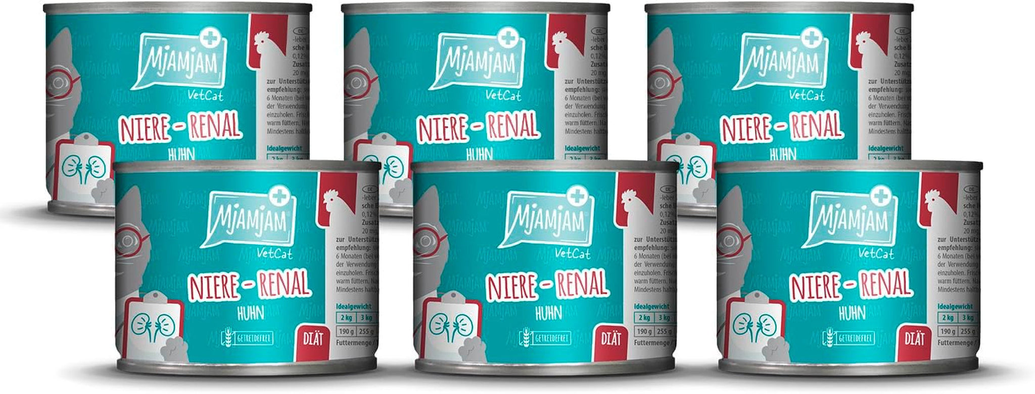MjAMjAM VetCat - Comida húmeda premium para gatos - Dietético - Riñón - Pollo, paquete de 6 (6 x 200 g), sin cereales
