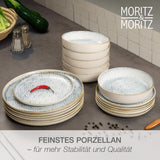 Moritz & Moritz ALHAMBRA Vajilla para 6, 18 piezas, Porcelana de Alta Calidad - Vajilla Moderna Azul - Juego de Fácil Cuidado que Incluye 6 Platos Llanos, 6 Platos de Postre y 6 Cuencos