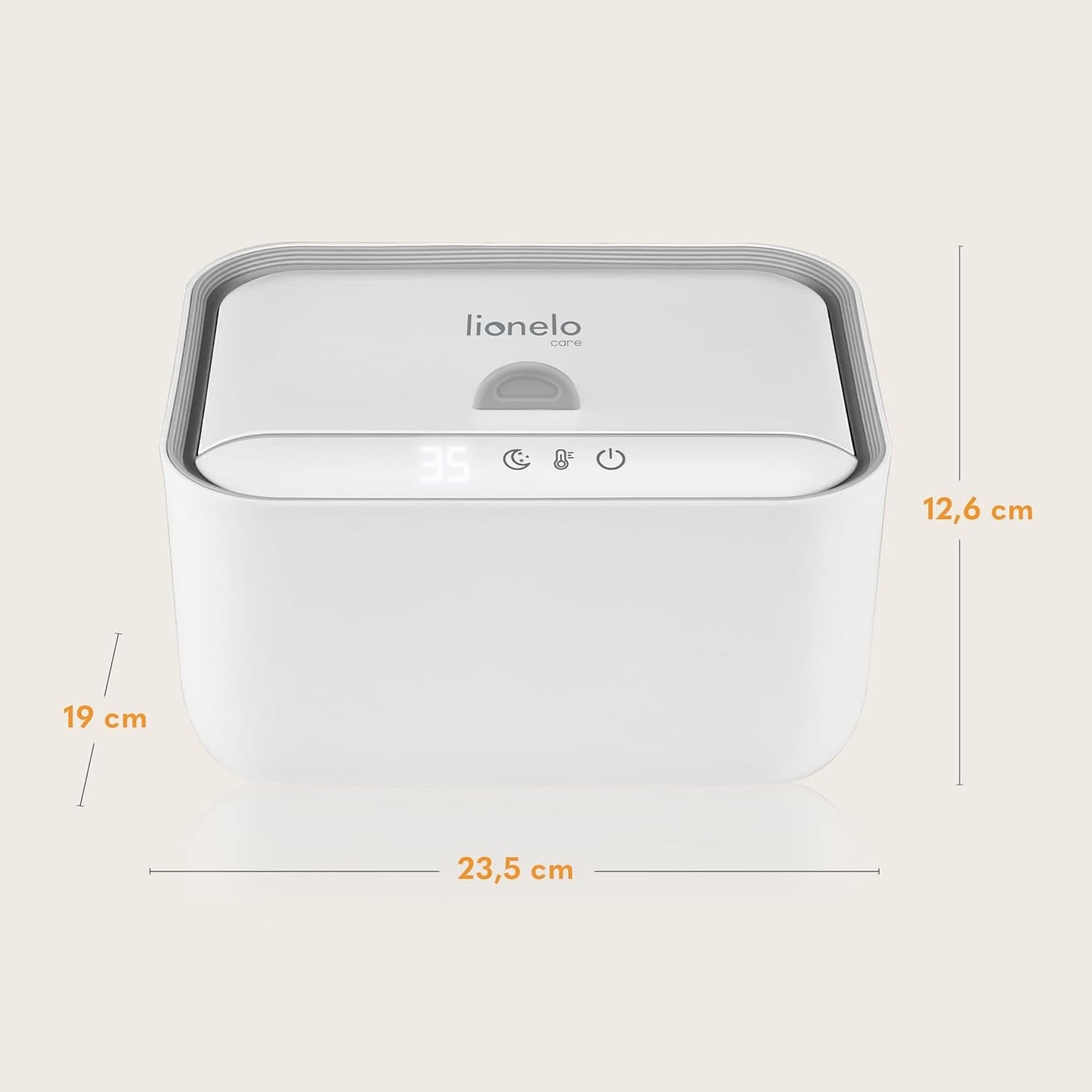 Lionelo BABYBLISS 20W Calentador para toallitas húmedas y toallas pequeñas, 20W para bebés, luz nocturna incorporada, 3 configuraciones de calor, panel táctil, mantiene las toallitas húmedas