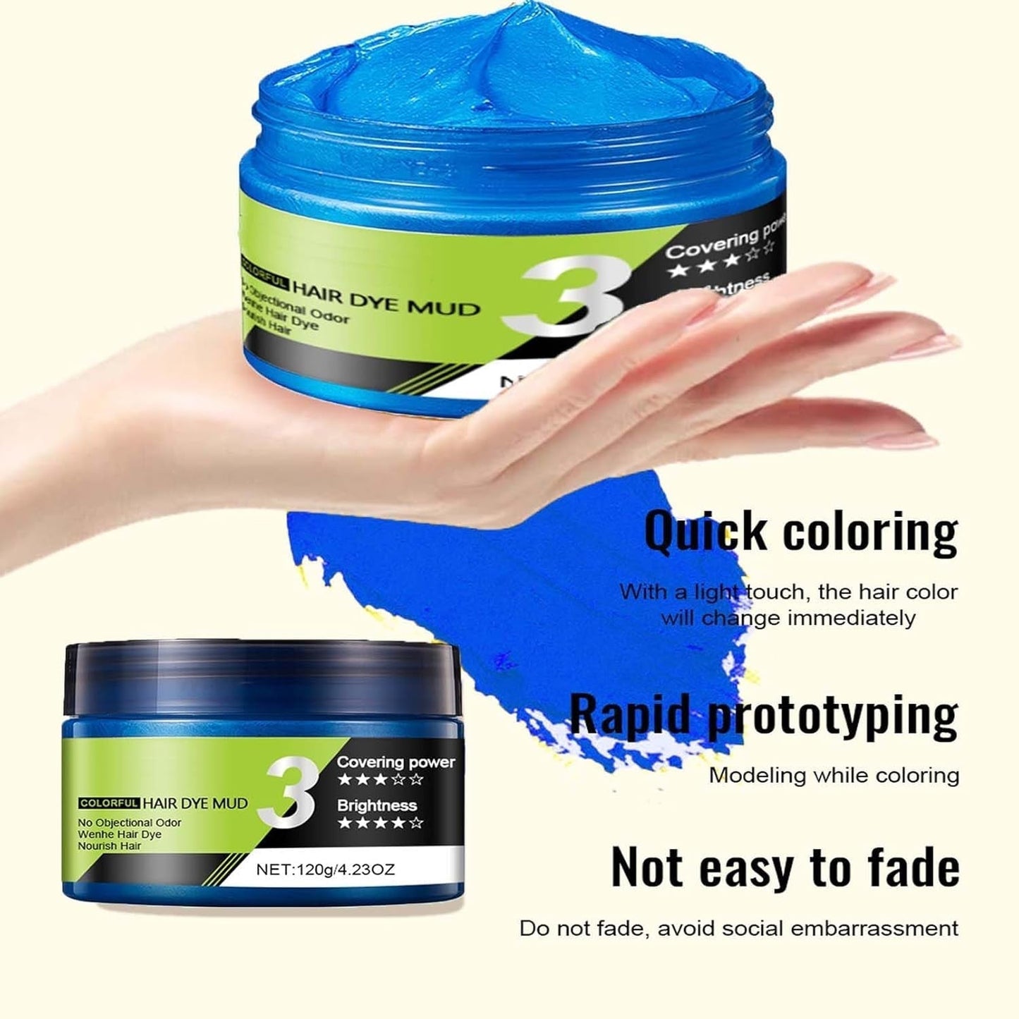 Cera para el cabello azul, spray para el cabello azul temporal, color azul loco, tinte para el cabello lavable, tinte para el cabello instantáneo, color de cabello natural, peinado para hombres, mujeres, fiesta, Naty Shop