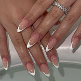 Puntas francesas largas, pegamento con purpurina dorada en uñas cuadradas largas, juego de uñas postizas con punta francesa y purpurina, uñas artificiales cuadradas para mujer, 24 Uds.