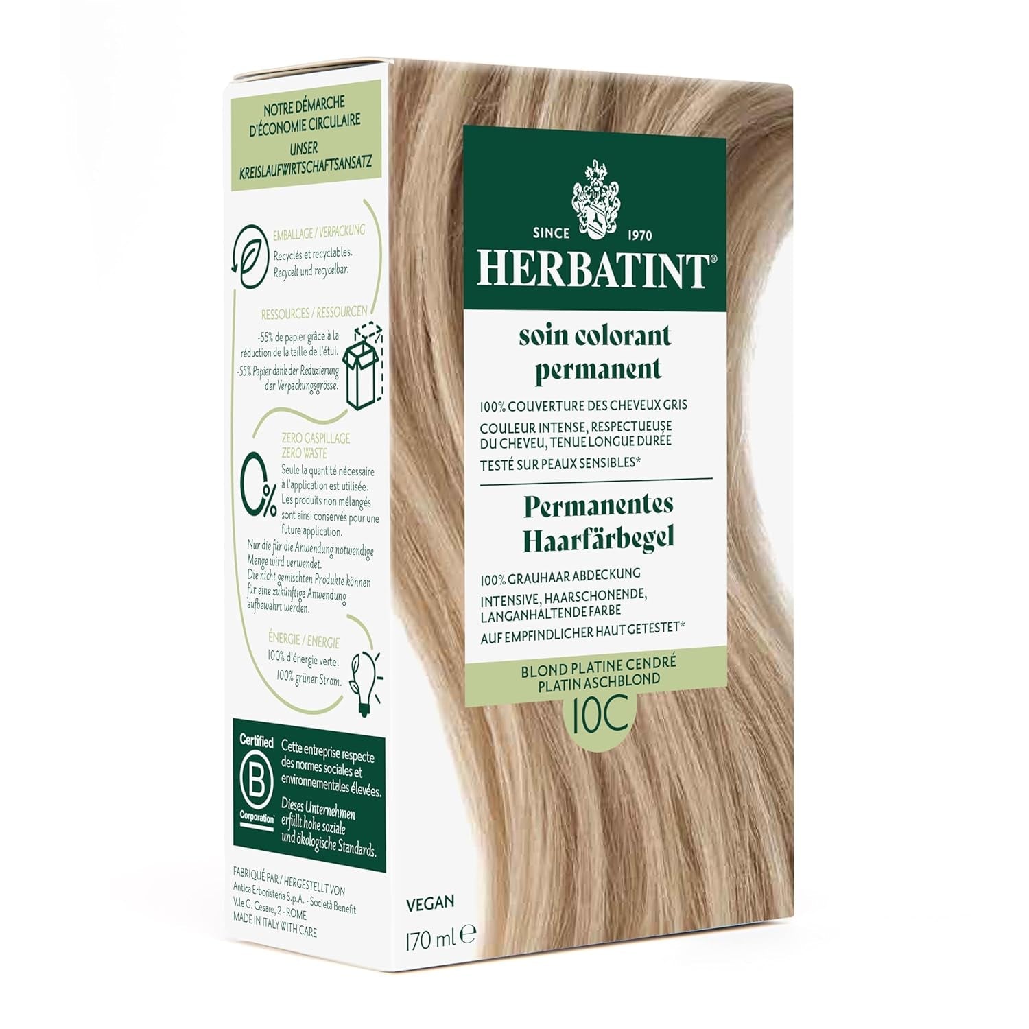 Tinte Permanente en Gel 6N Rubio Oscuro - 170 ml I Sin amonia, cobertura 100% de las canas I Probado en pieles sensibles, con 8 extractos de plantas Naty Shop Tinte para el cabello 10C Rubio Ceniza Platino