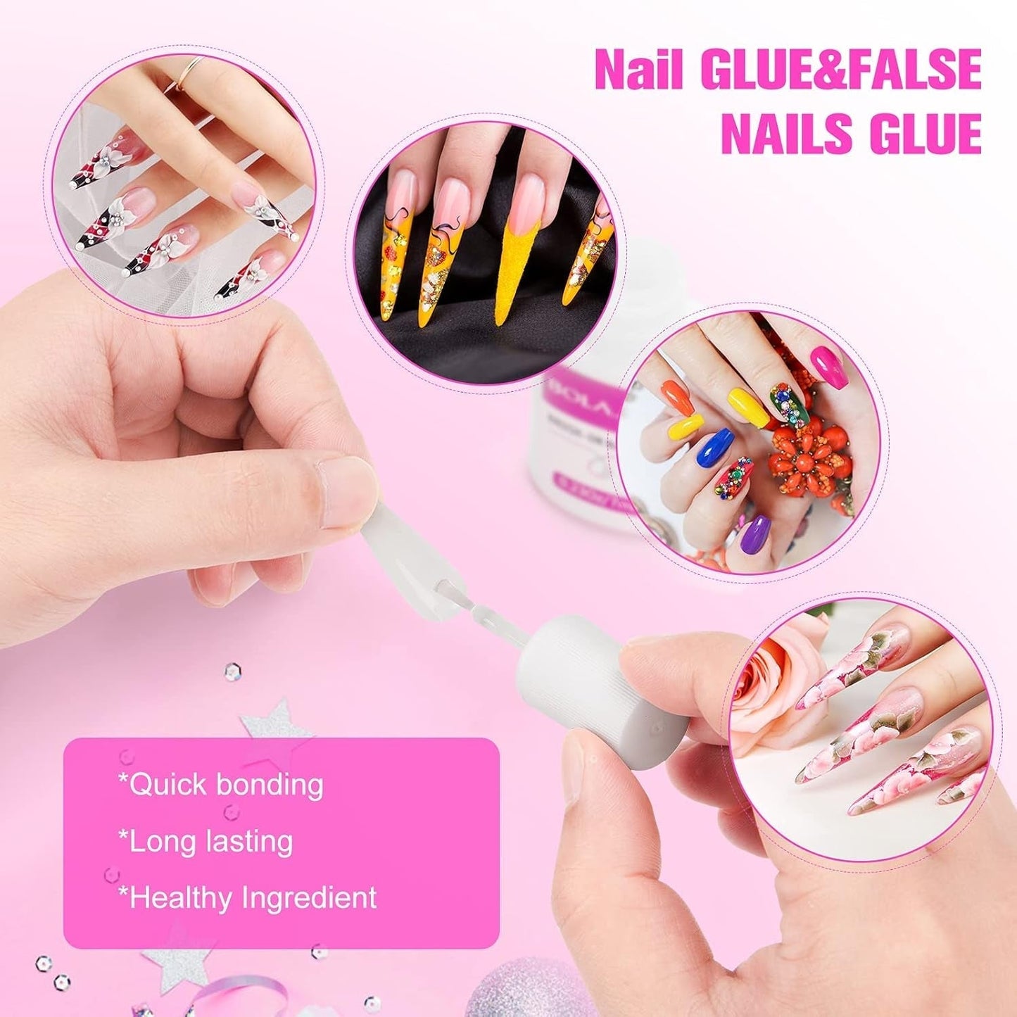 Pegamento para puntas de uñas, BOLASEN Pegamento para uñas extra fuerte, 4 piezas Pegamento para uñas agrietado, Pegamento para uñas, Pegamento para uñas artificial extra fuerte, Pegamento para uñas - 4 * 7 ml
