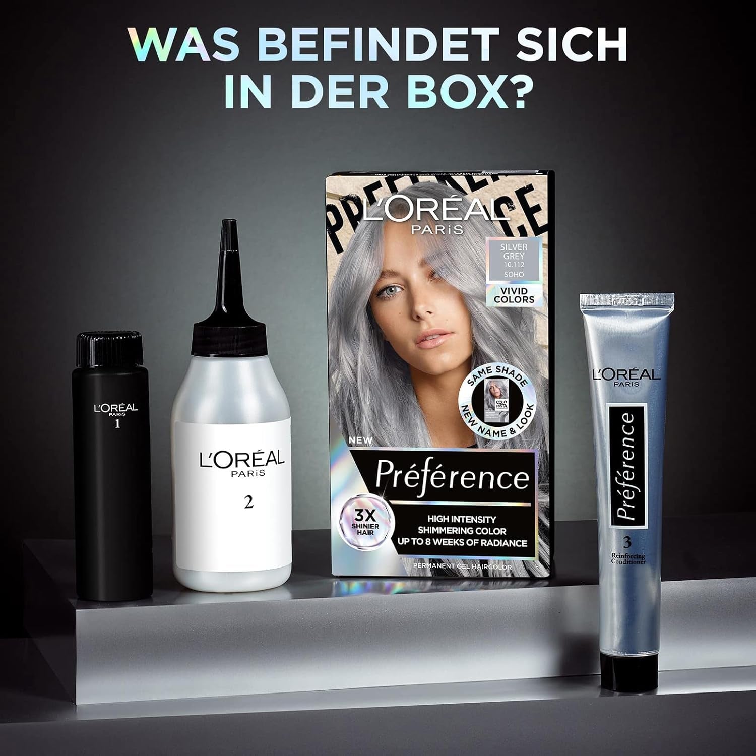 L'Oréal Paris Coloración permanente intensiva, Hasta 8 semanas de cabello brillante y color intenso, Préférence Vivid Colors, Color: 10.112 GRIS PLATA, 1 ud (pack de 2) Tinte para el cabello Naty Shop