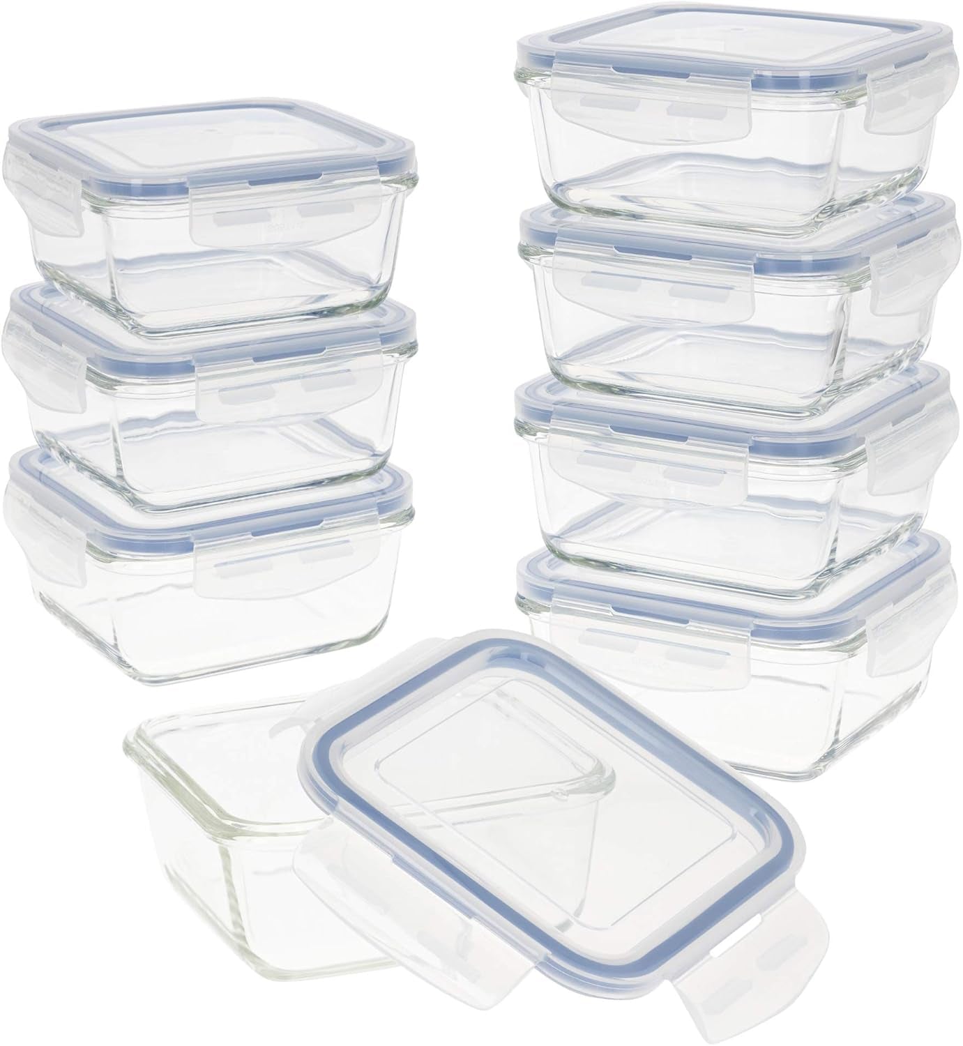 Max Home Paquete de 8 recipientes herméticos de vidrio para microondas Fiambrera de vidrio Recipientes para alimentos resellables Tapas transparentes de 550 ml Recipientes para alimentos (16538) Naty Shop Cajas de almacenamiento de alimentos Título predeterminado