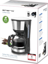 Emerio CME-122933, Cafetera de filtro, 1,25L para hasta 10 tazas de café recién hecho, filtro extraíble permanente, función antigoteo, jarra de cristal, apagado automático, 1000 vatios, negro/plateado