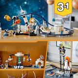 LEGO 31142 Creator Kit de juguetes de montaña rusa espacial 3 en 1 para niños con carros funcionales, se convierte en una torre de caída libre o carrusel con cohetes y ladrillos brillantes Juegos de construcción Besuche den LEGO-Store