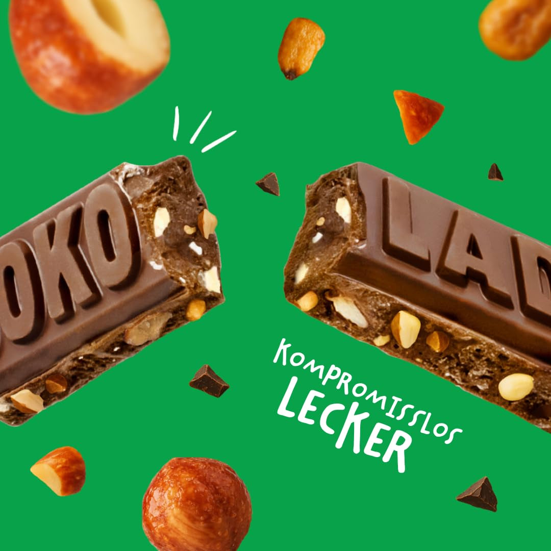 JOKOLADE 12 barras x 140g Paquete económico | Con cacahuetes caramelizados y cereales crujientes | Vegano y sin cacao