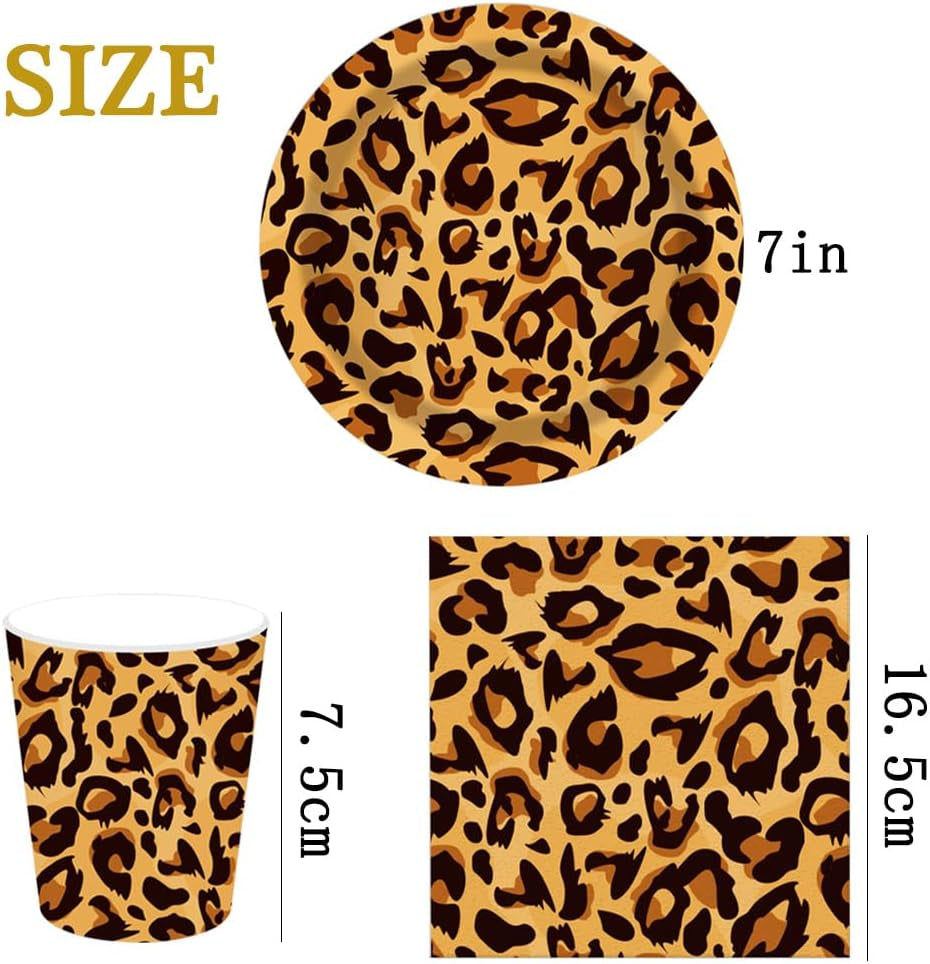 Patrón de leopardo Party Geschirr Kindergeburtstag Deko Geburtstag Party Geschirr Dschungel Pappteller Becher Servietten Babyparty Tischdeko Set