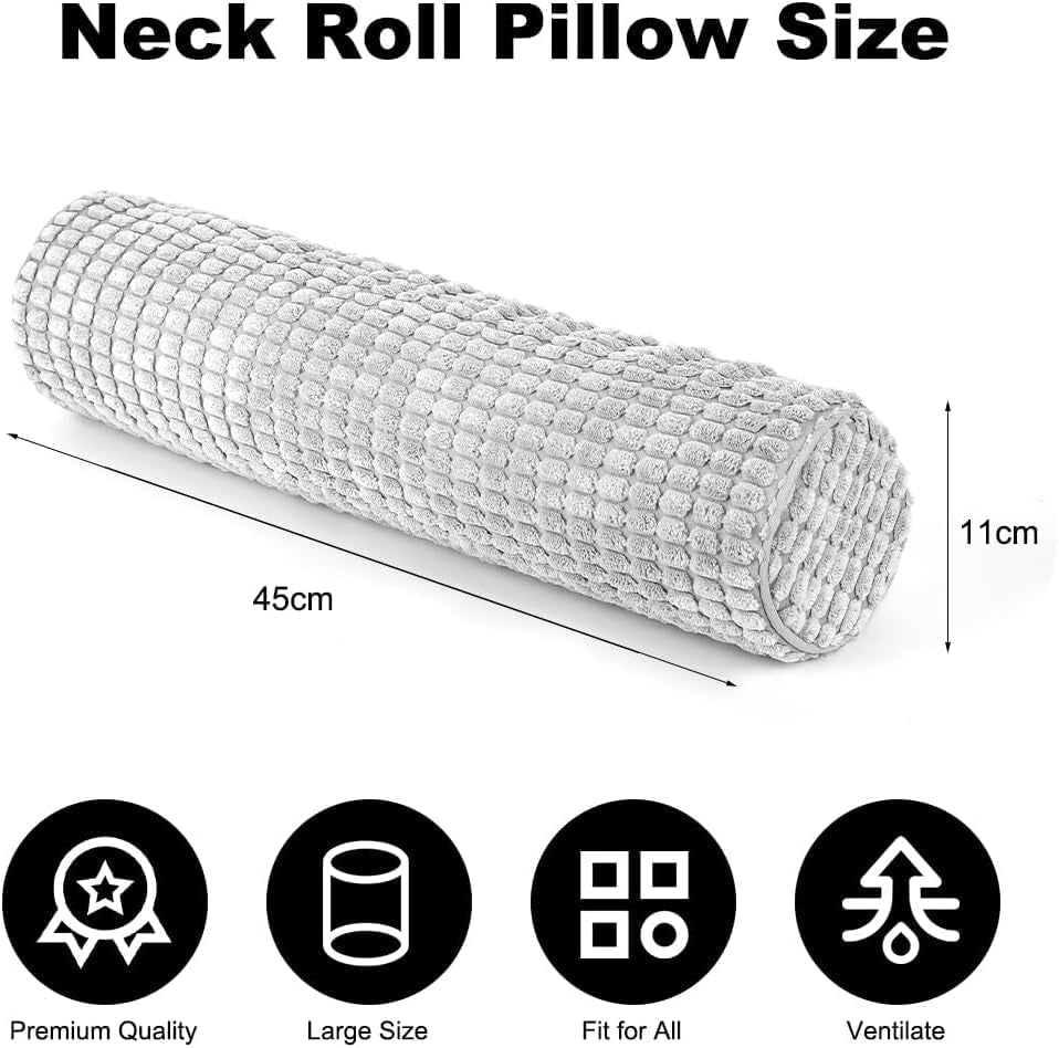 Rollo para el cuello con funda, almohada de viaje de espuma viscoelástica de 11 x 45 cm, almohada para el cuello de felpa lavable por puntos para aliviar el dolor de cuello, almohada para el cuello para el hogar, la oficina, viajes, yoga, cilindro redondo, almohadas ortopédicas cervicales Naty Shop