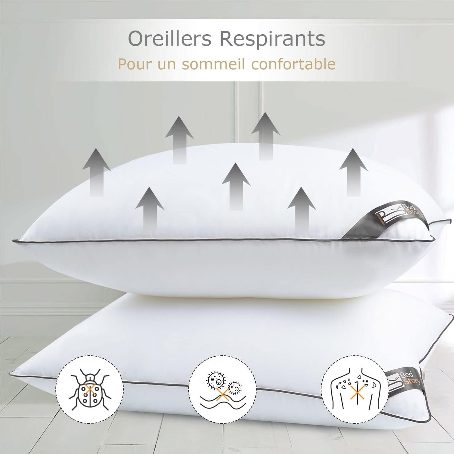 Almohada Bedstory, 50 X 70 Cm, 2 Piezas, Resistente A Las Mordeduras, Respira El Sudor, Hipoalergénica, Relleno: 100% Fibra De Poliéster, Ultra Confort Y Suave Comodidad Y Excelente Soporte Naty Shop Almohadas Estándar