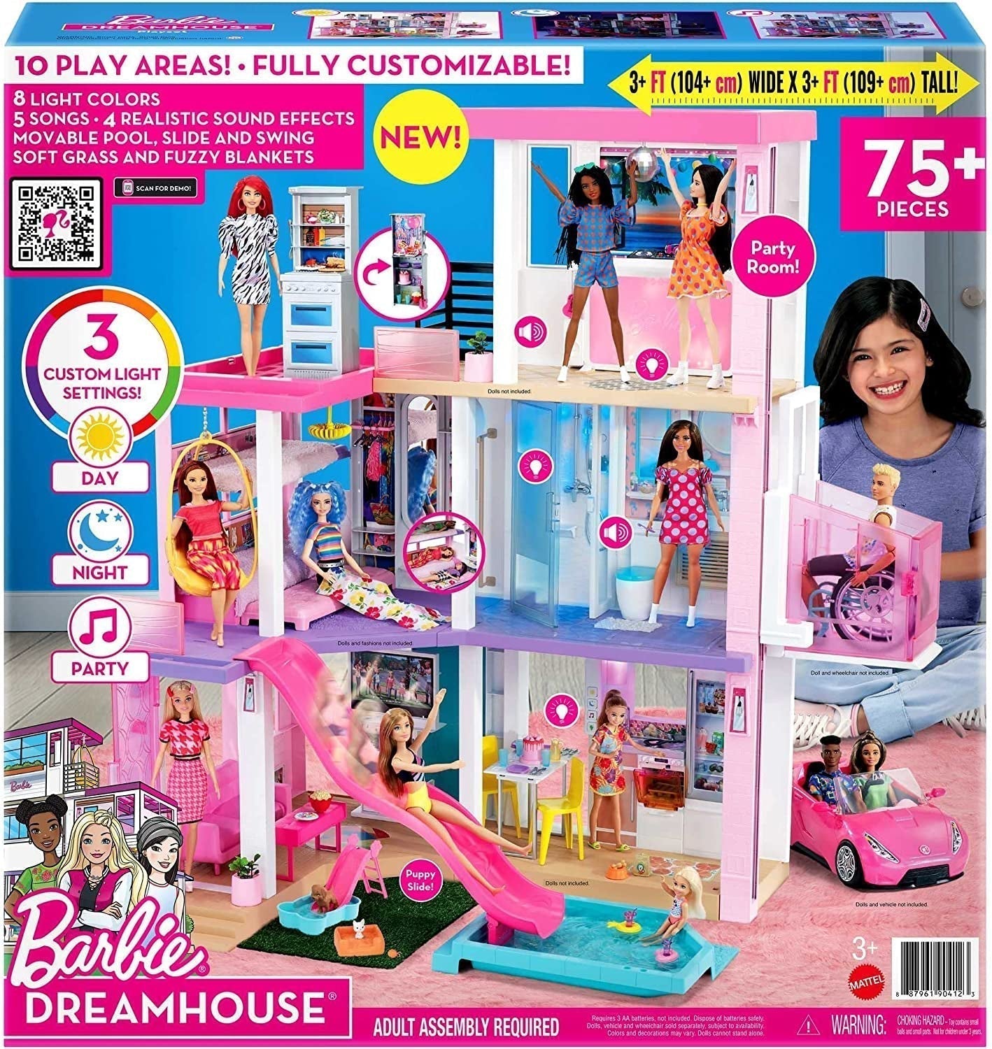 Barbie Dream House (114 Cm), Casa de Muñecas de 3 Pisos, Piscina, Tobogán, Elevador de Silla de Ruedas, 75 Accesorios, Muñecas, Apta como Regalo para Niños de 3 Años en Adelante, GRG93 Naty Shop Casas de Muñecas
