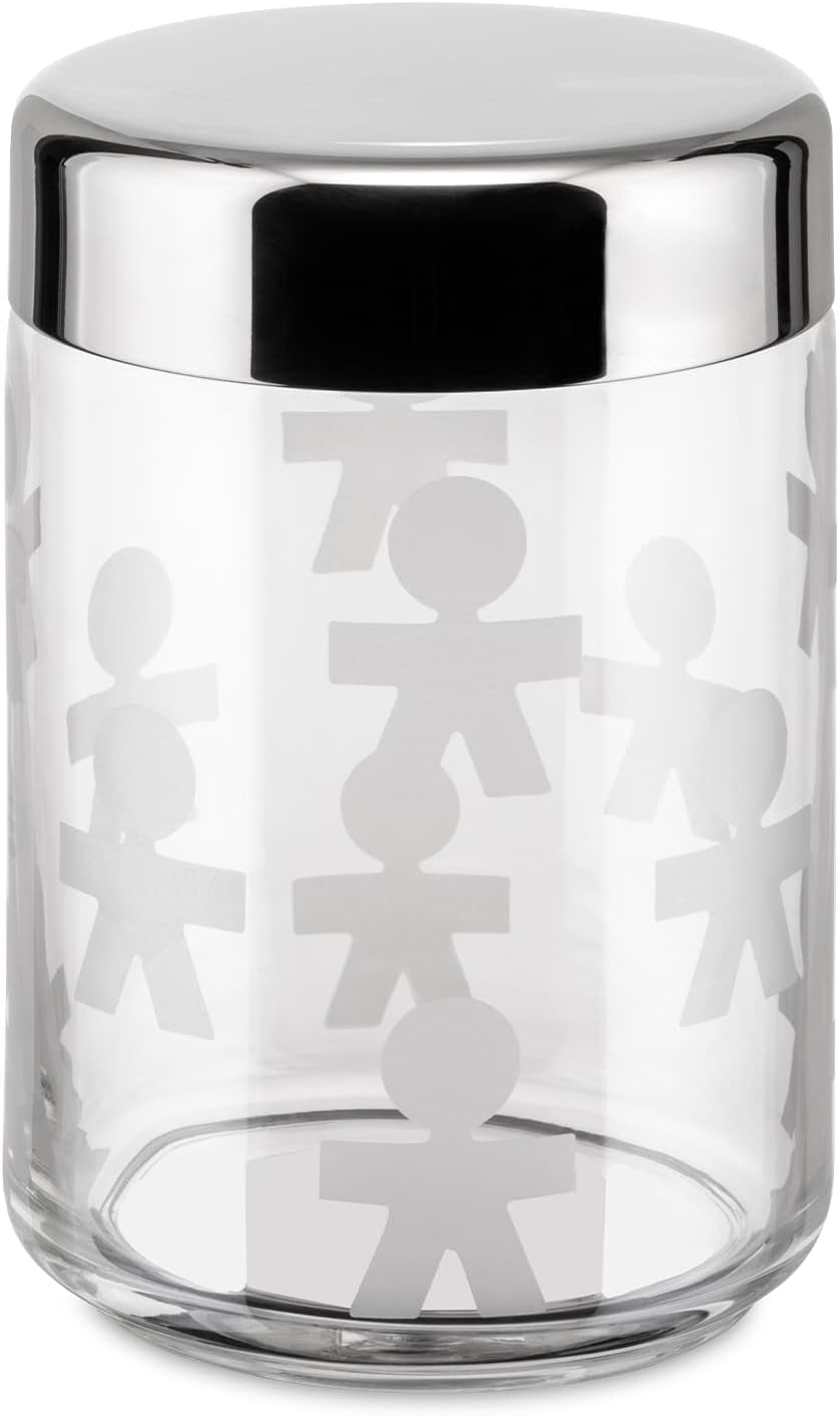 Alessi AKK37 GIROTONDO Tarro de cocina de cristal con tapa sellada de acero inoxidable, largo 21,6 cm, alto 10,5 cm Cajas de almacenamiento de alimentos Naty Shop ancho 21,6 cm, alto 10,5 cm