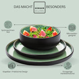 SÄNGER Greenwich | Juego de vajilla de gres, 18 piezas, juego de platos para 6, juego de vajilla (6 platos llanos, 6 platos de postre, 6 tazones), verde, resistente a los rayones, vajilla | LA COLECCIÓN DE VALOR